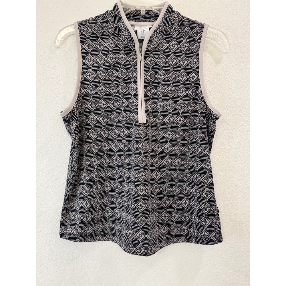Sigrid Olsen Golf & Tennis Sleeveless Mock‎ Neck Top Black Pattern M